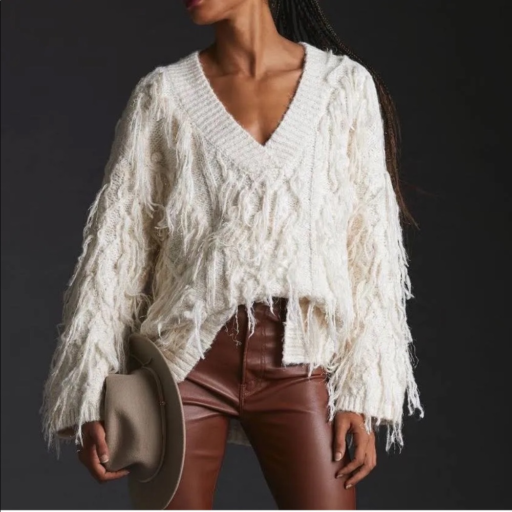 Anthropologie Sweaters | Nwt Anthropologie Fringed Pullover Sweater